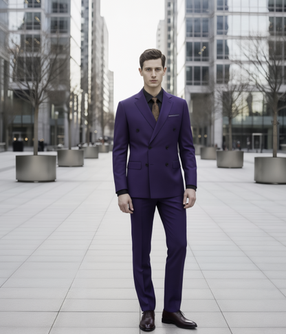 Dark Purple Double Breasted / Two Piece Suit Italian Pure Wool Super 110'S
