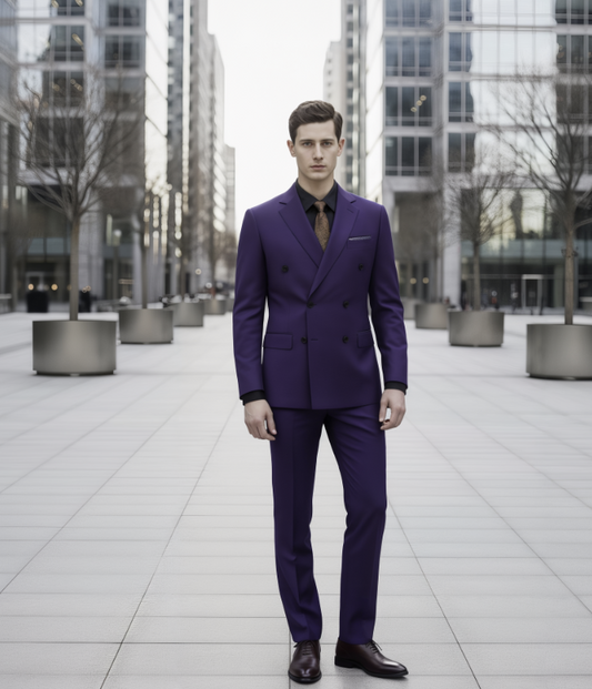 Dark Purple Double Breasted / Two Piece Suit Italian Pure Wool Super 110'S