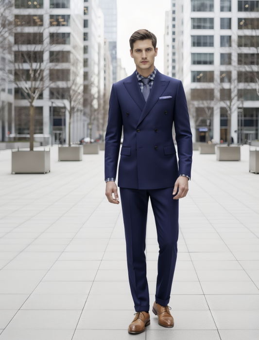 Indigo Double Breasted / Two Piece Suit Italian Pure Wool Super 110'S