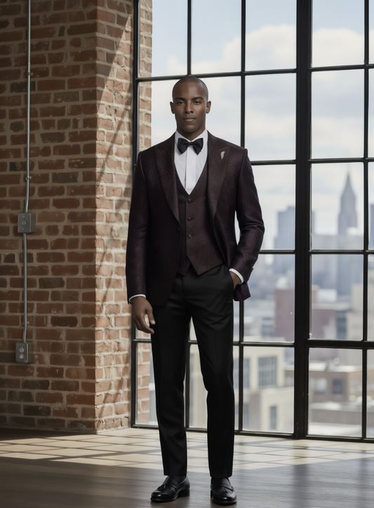 Tuxedo Burgundy and Black Patterned Jacquard Jacket / Style Number J39178/220