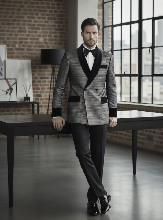 Tuxedo Silver and Black Brocade Jacket/ Style Number J39213/220