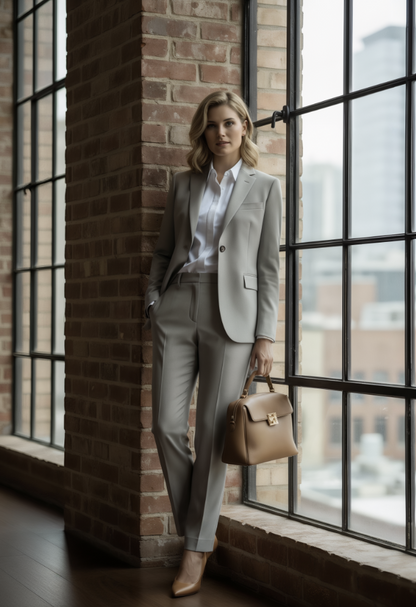 Women's Tan Single Breasted / Two Piece Suit Italian Pure Wool Super 120'S