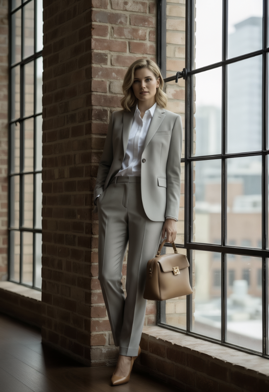 Women's Tan Single Breasted / Two Piece Suit Italian Pure Wool Super 120'S