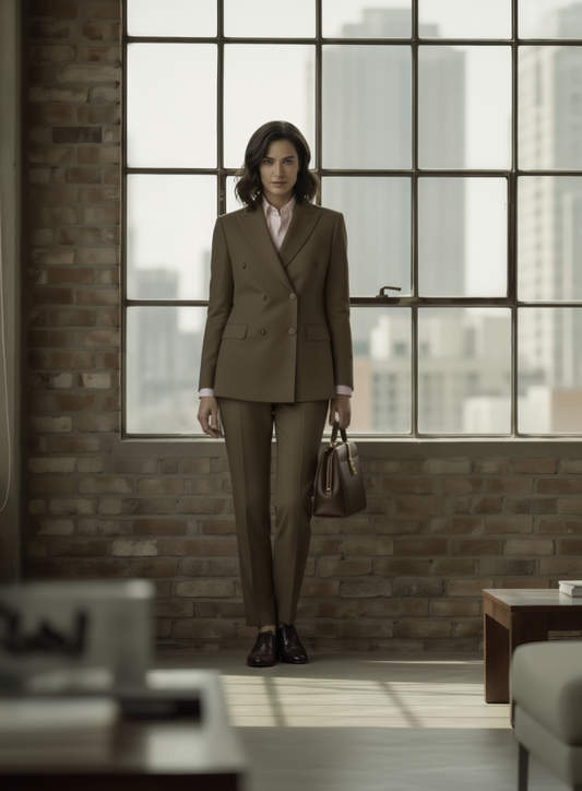 Women's Light Brown Double Breasted / Two Piece Suit Italian Pure Wool Super 110'S