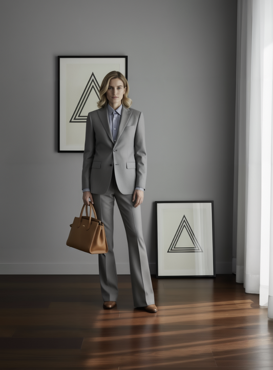 Women's Light Grey Single Breasted / Two Piece Suit Italian Pure Wool Super 110'S
