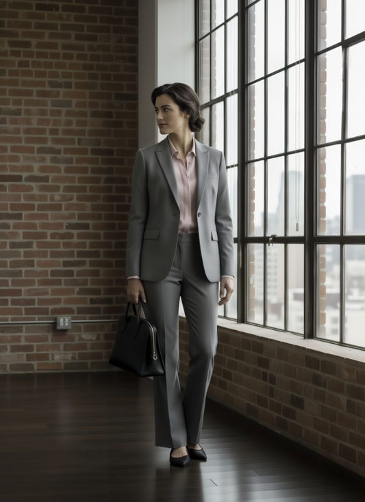 Women's Grey Single Breasted / Two Piece Suit Italian Pure Wool Super 110'S