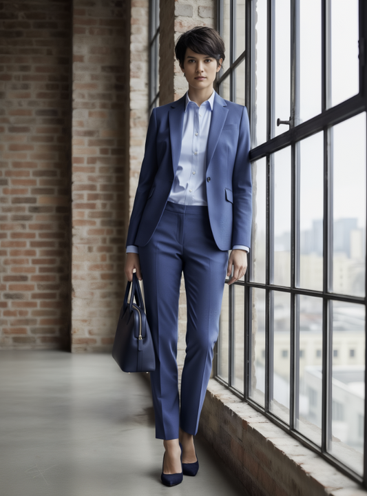 Women's English Pure Wool Dusty Blue Super 120's Two Piece Suit