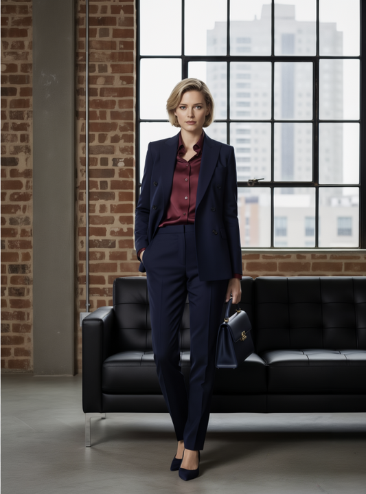 Women's Indigo Double Breasted / Two Piece Suit Italian Pure Wool Super 110'S