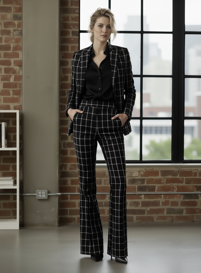 Women's Black/ White Check Single Breasted / Two Piece Suit Italian Pure Wool Super 110'S