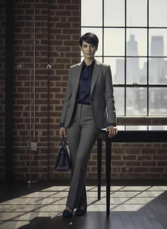 Women's Mid/Grey Textured Single Breasted / Two Piece Suit Italian Pure Wool Super 110'S