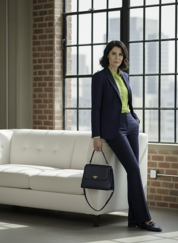 Women's Dark Navy Single Breasted / Two Piece Suit Italian Pure Wool Super 120'S