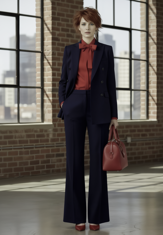 Women's English Double Breasted Pure Wool Dark Blue Super 120's Two Piece Suit