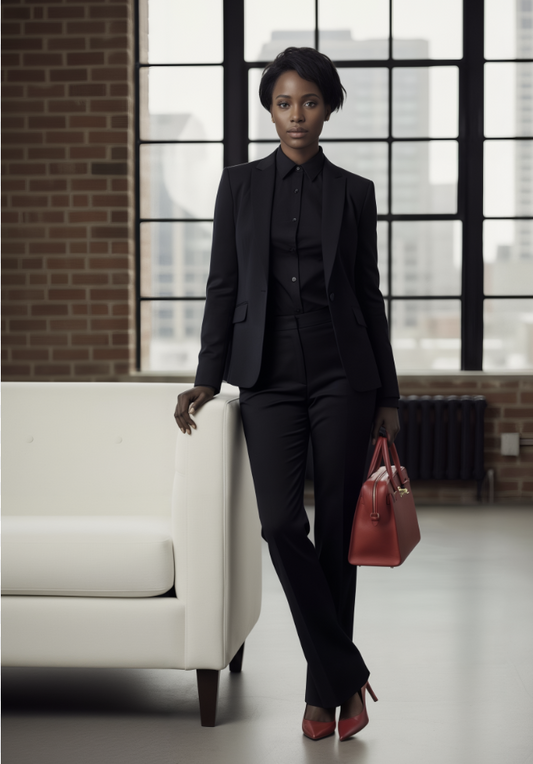 Women's English Pure Wool Black Super 110'S Two Piece Suit