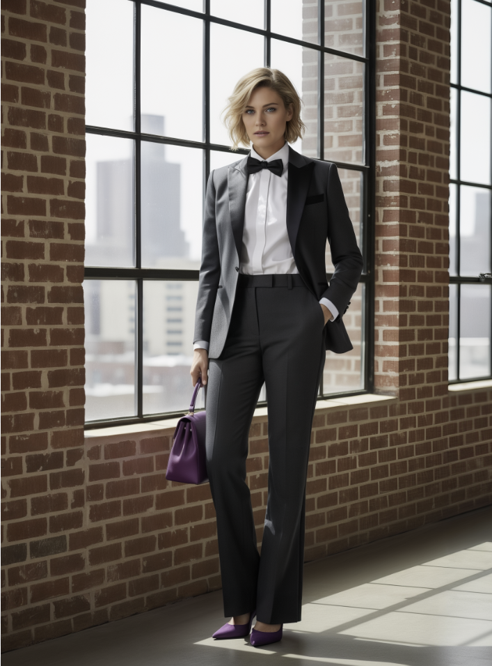 Women's English Pure Wool Charcoal Grey Evening Suit Super 120's Two Piece Suit