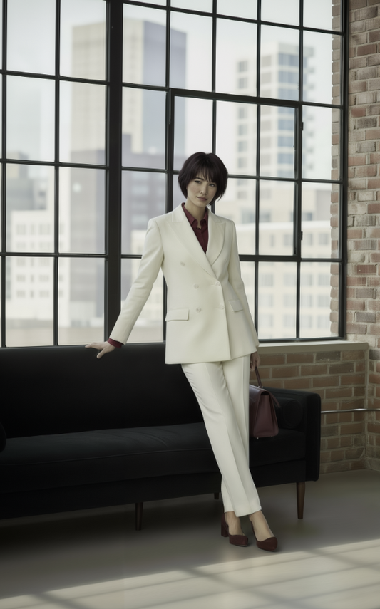 Women's Ivory Double Breasted/ Two Piece Suit Italian Pure Wool Super 110'S
