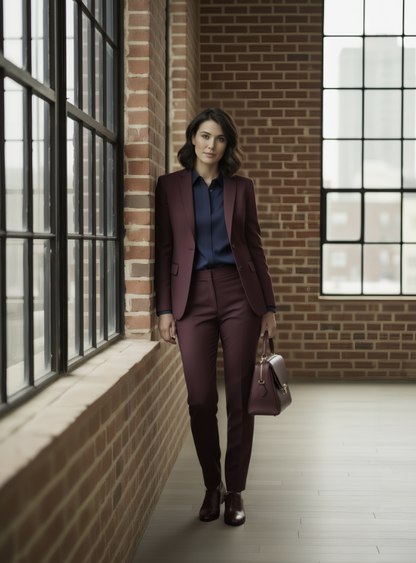 Women's Maroon Single Breasted / Two Piece Suit Italian Pure Wool Super 110'S