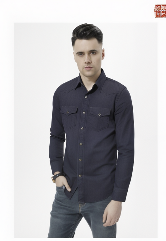 Bespoke Denim Shirt Dark Blue Style No ZGA0020- ZGA0021