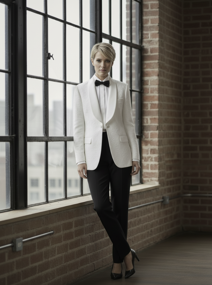 Women's Tuxedo Ivory and Gold Jacquard Jacket,  Style Number J39116/200