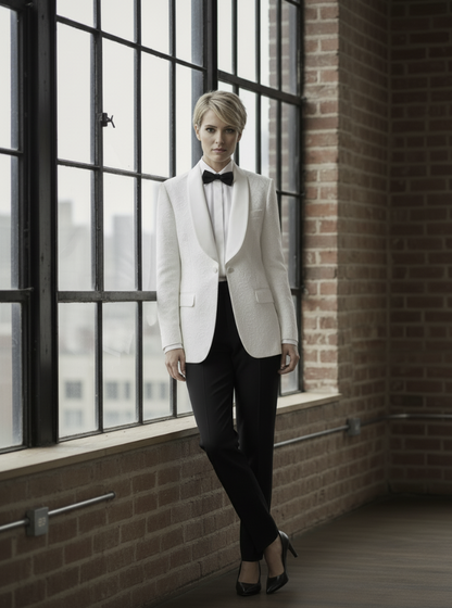 Women's Tuxedo Ivory and Gold Jacquard Jacket,  Style Number J39116/200