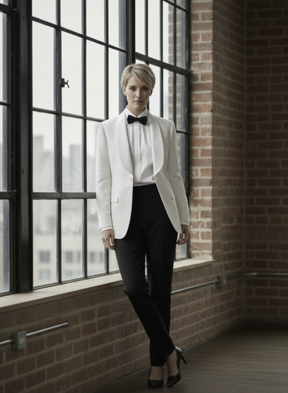 Women's Tuxedo Ivory and Gold Jacquard Jacket,  Style Number J39116/200