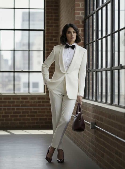 Women's Tuxedo White Textured Jacket /  Style Number J39101/200