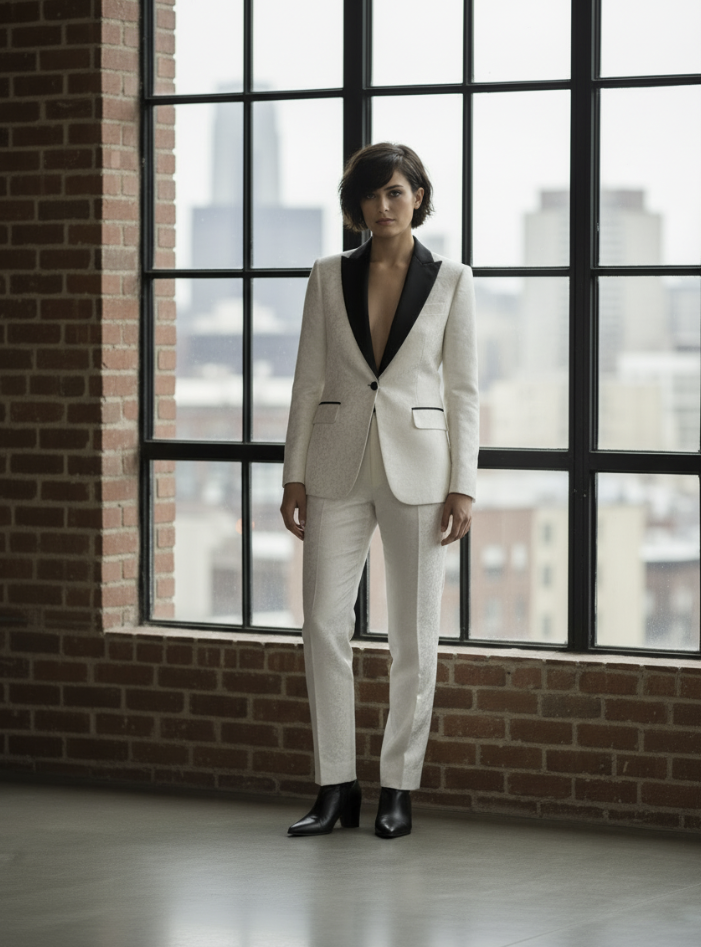 Women's Tuxedo Ivory Brocade Jacket, Style Number J39102/200