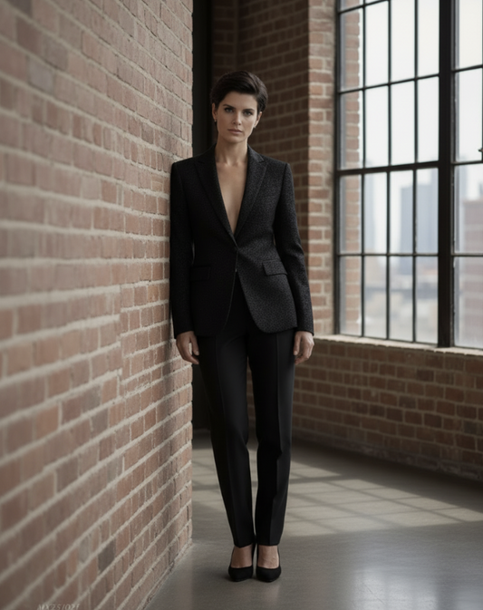 Women's Tuxedo Black Patterned Jacquard Jacket / Style Number J39168/200