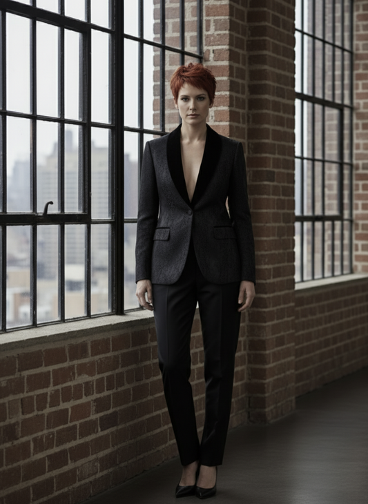 Women's Tuxedo Black Brocade Jacket / Style Number J39154/220