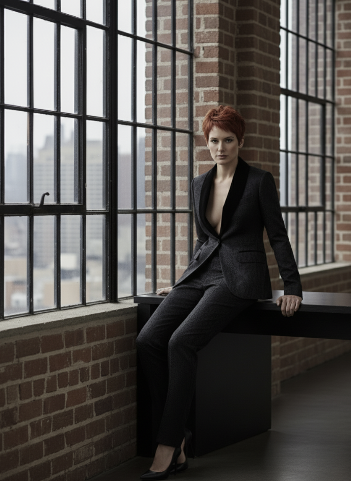 Women's Tuxedo Black Brocade Jacket / Style Number J39154/220