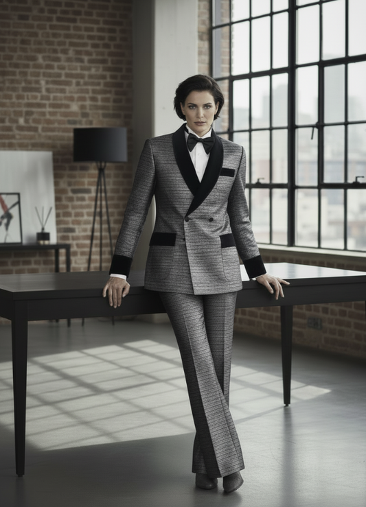 Women's Tuxedo Silver and Black Brocade Jacket/ Style Number J39213/220