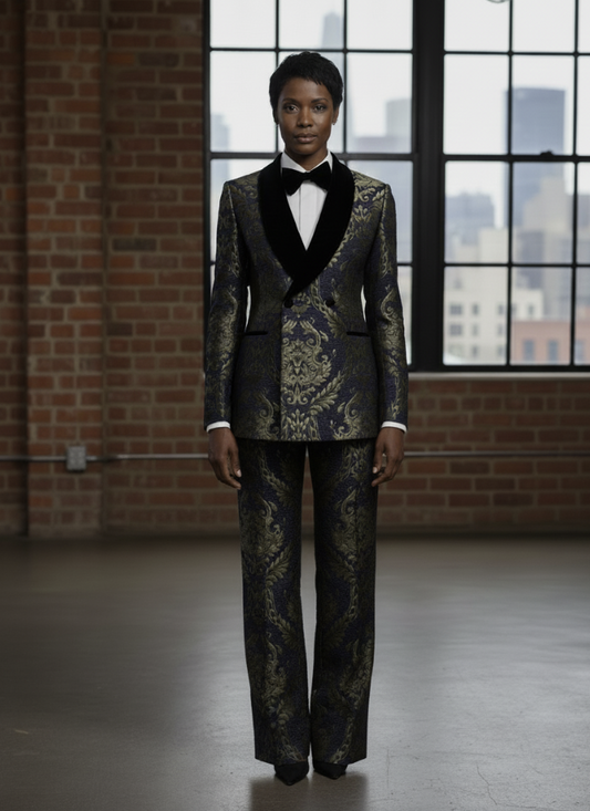 Women's Tuxedo Navy and Black Patterned Jacquard Jacket  / Style Number J39171/220