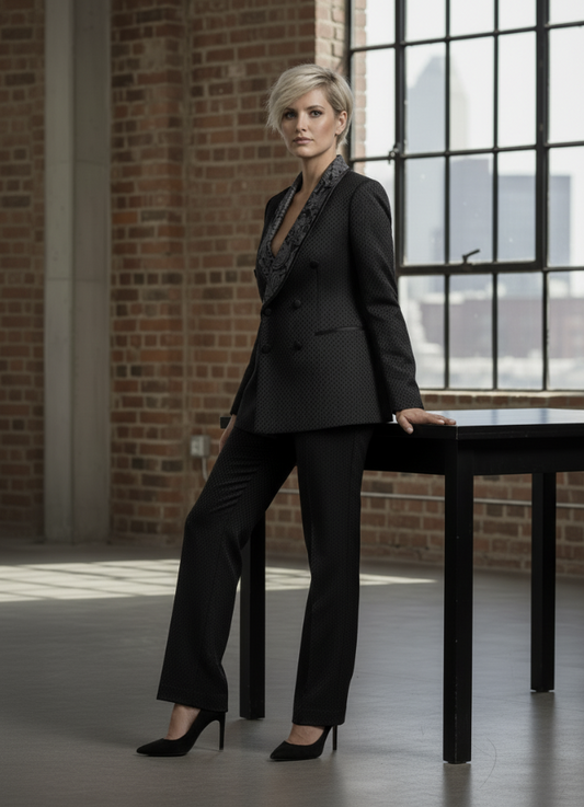 Women's Tuxedo Black Textured Jacquard Jacket  / Style Number J39160/200