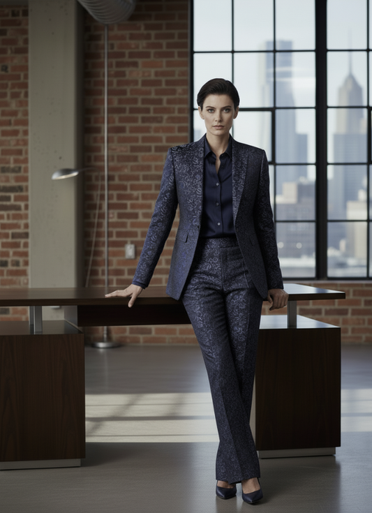 Women's Tuxedo Navy Brocade Jacket/  Style Number J39105/200