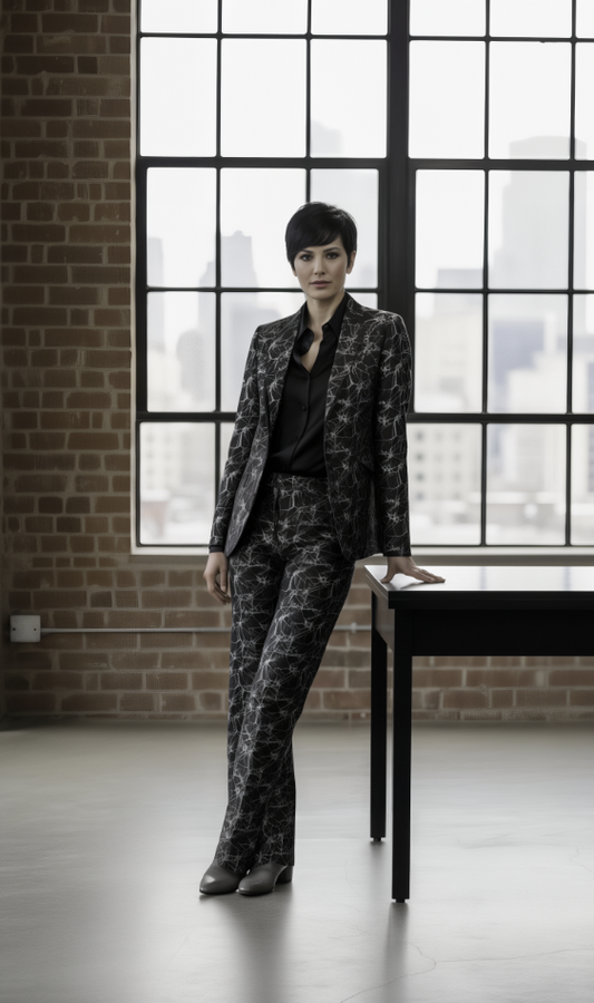 Women's Tuxedo Black and Silver Jacquard Jacket /  Style Number J39139/200