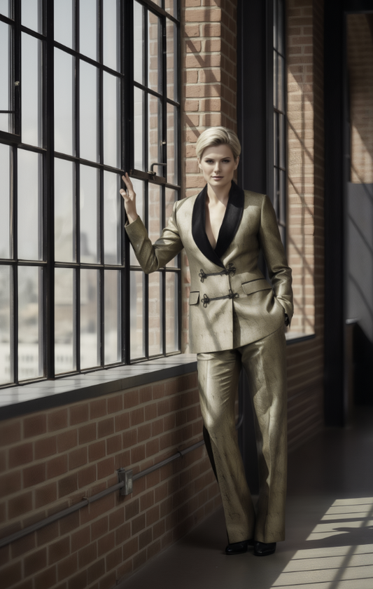 Women's Tuxedo Gold Patterned Brocade Jacket / Style Number J39190/220