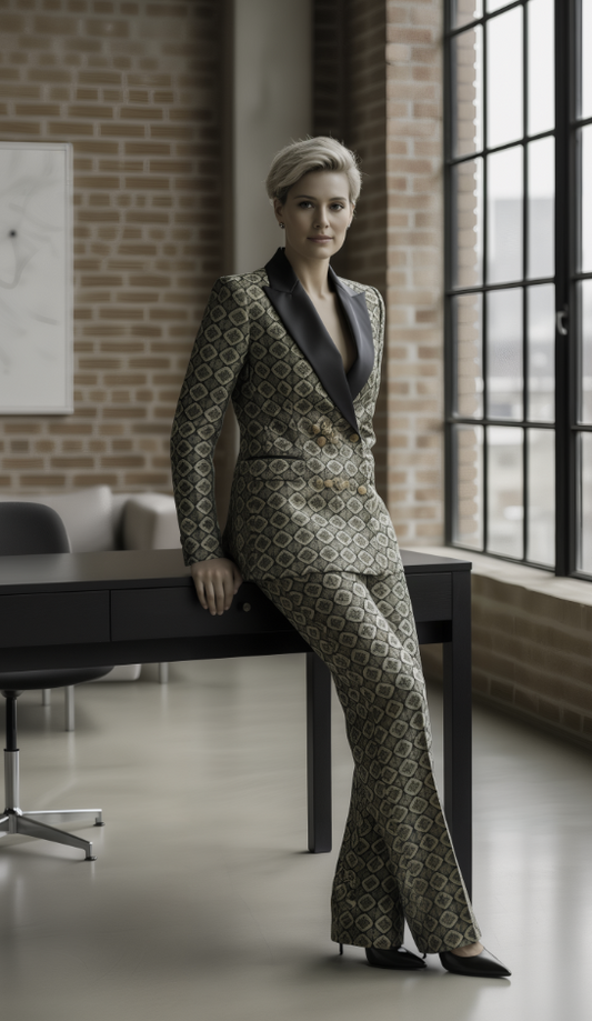 Women's Tuxedo Green and Black/ White Floral Brocade Jacket / Style Number J39221/220