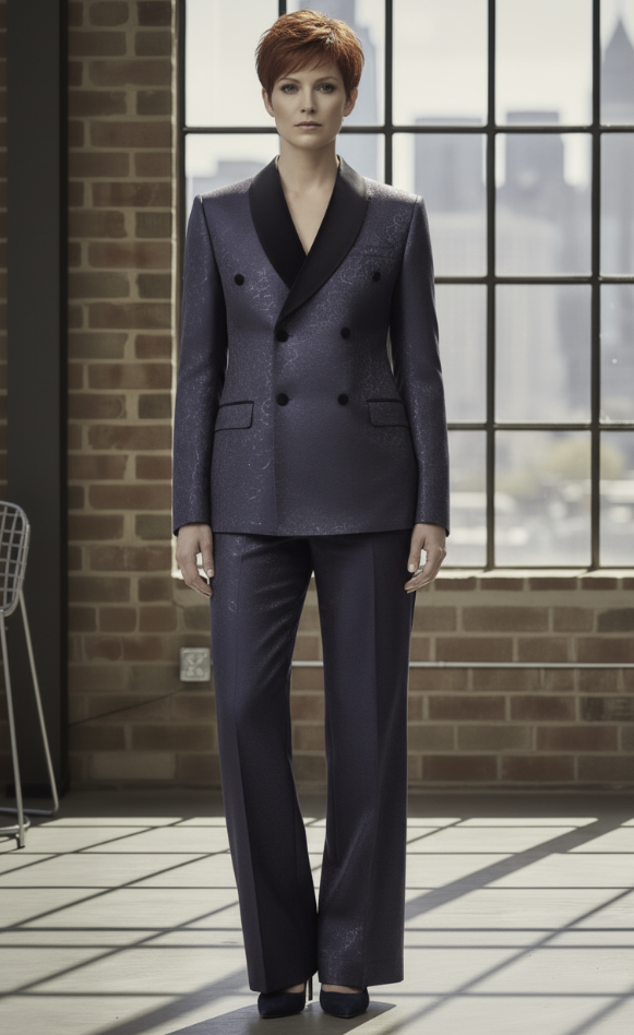 Women's Tuxedo Navy Patterned Brocade Jacket / Style Number J39207/220