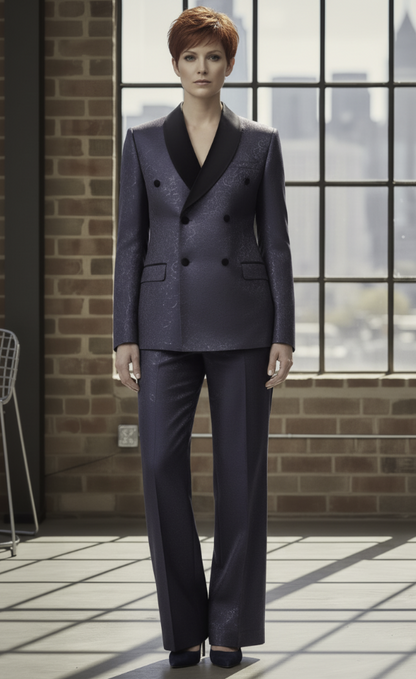 Women's Tuxedo Navy Patterned Brocade Jacket / Style Number J39207/220