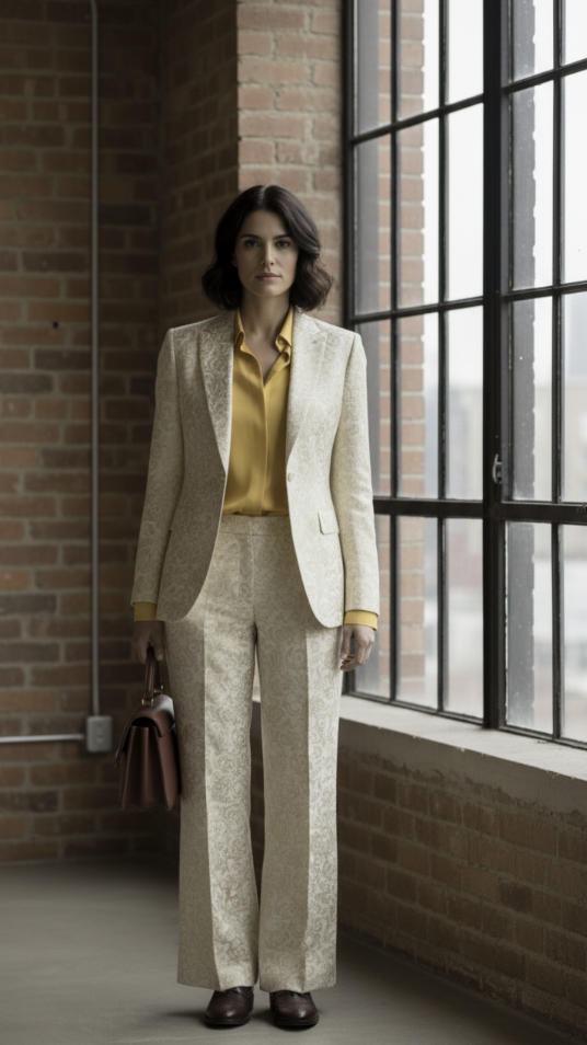 Women's Tuxedo Gold and Ivory Jacquard Jacket  Style Number J39119/200