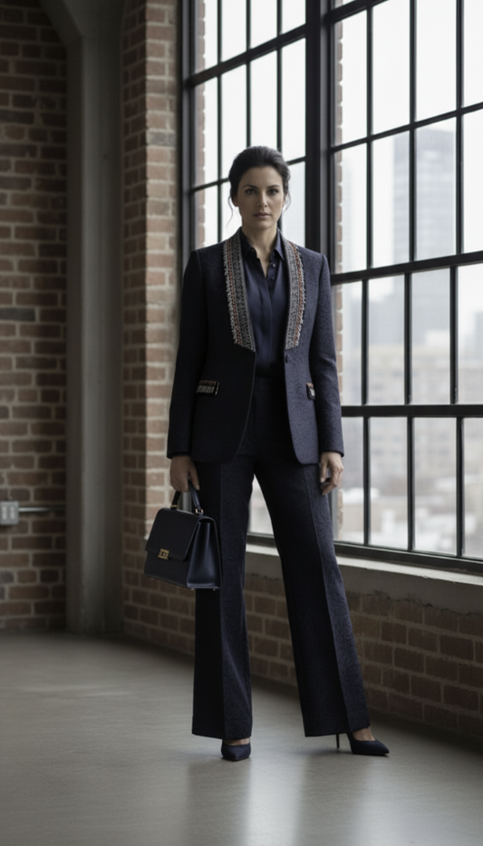 Women's Tuxedo Navy Patterned Jacquard Jacket / Style Number J39166/220