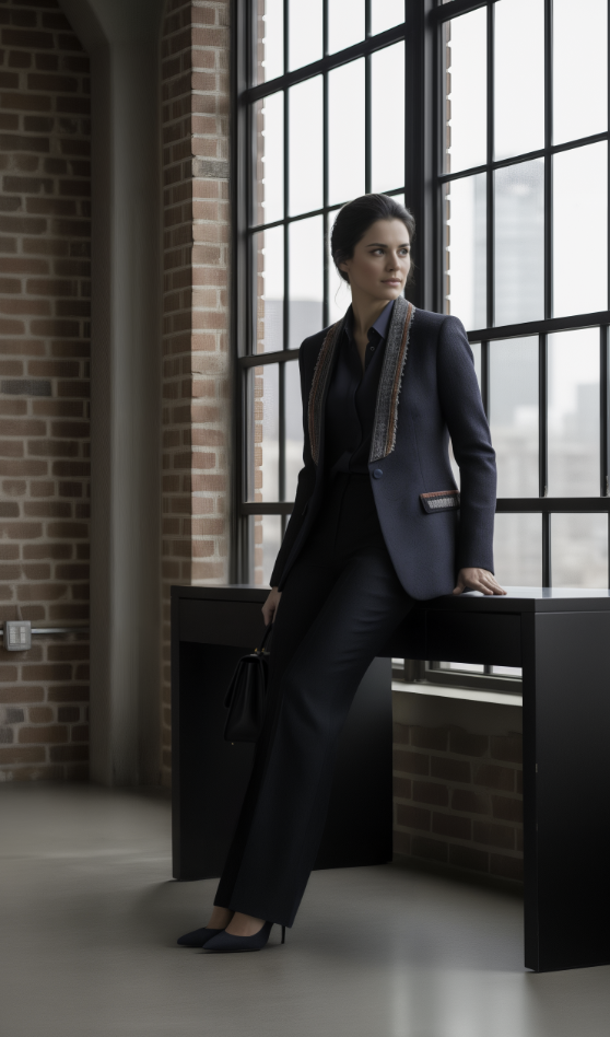 Women's Tuxedo Navy Patterned Jacquard Jacket / Style Number J39166/220