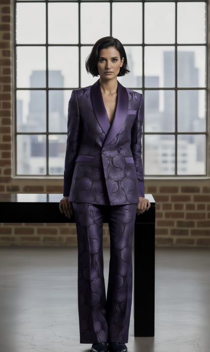 Women's Tuxedo Purple Patterned Brocade Jacket/ Style Number J39193/220