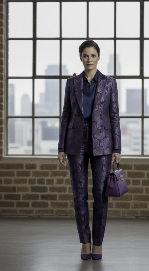 Women's Tuxedo Purple Patterned Brocade Jacket/ Style Number J39193/220