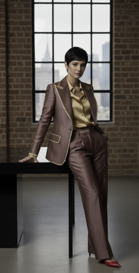 Women's Tuxedo Red and Cerise/ Gold Patterned Brocade Jacket / Style Number J39187/220