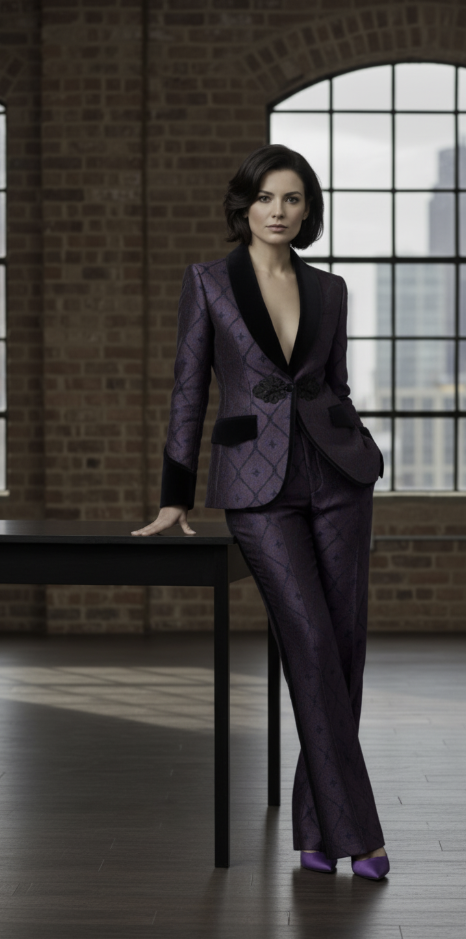 Women's Tuxedo Red and Navy Jacquard Jacket/  Style Number J39125/200