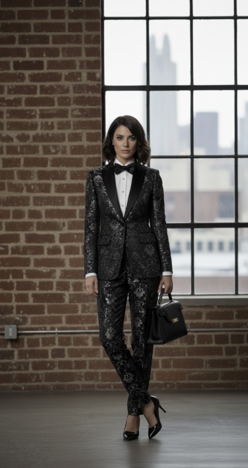 Women's Tuxedo Black Brocade Jacket Style Number J39107/200