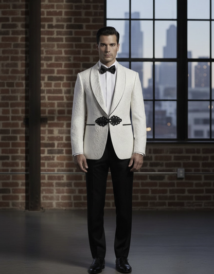 Tuxedo Ivory and Black Jacquard Jacket / Style Number J39157/220