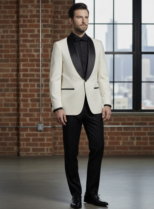 Tuxedo Ivory & Black Textured Jacket, Style Number J39110/200