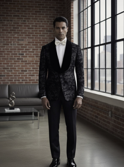 Tuxedo Black and Patterned Brocade Jacket  / Style Number J39141/200