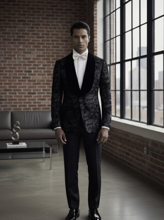 Tuxedo Black and Patterned Brocade Jacket  / Style Number J39141/200